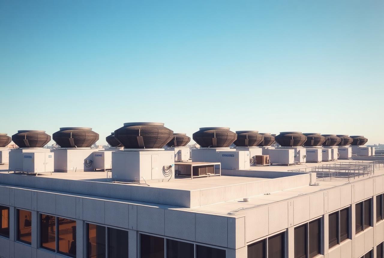 Commercial rooftop HVAC units on an office building